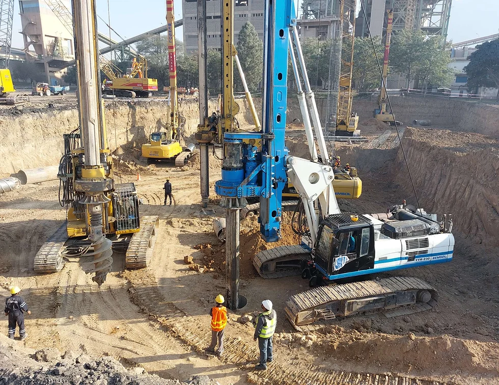 MSM Infra Services — deep excavation piling works with rotary rigs on an industrial site in Pakistan